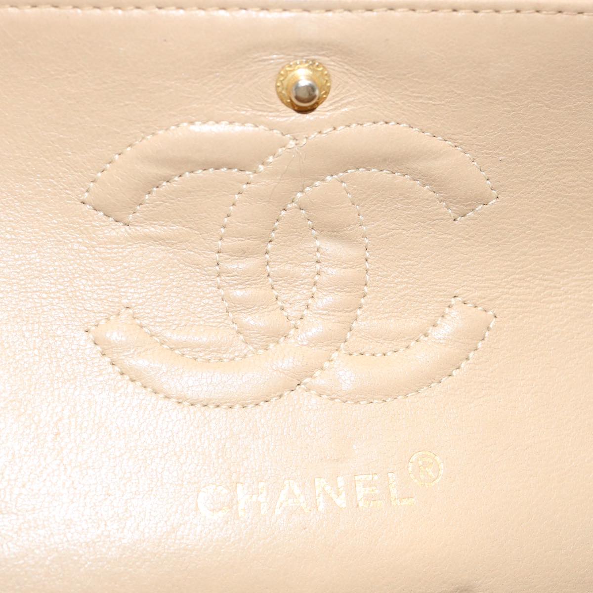 CHANEL Matelasse Chain Shoulder Bag Lamb Skin Beige CC 70454A