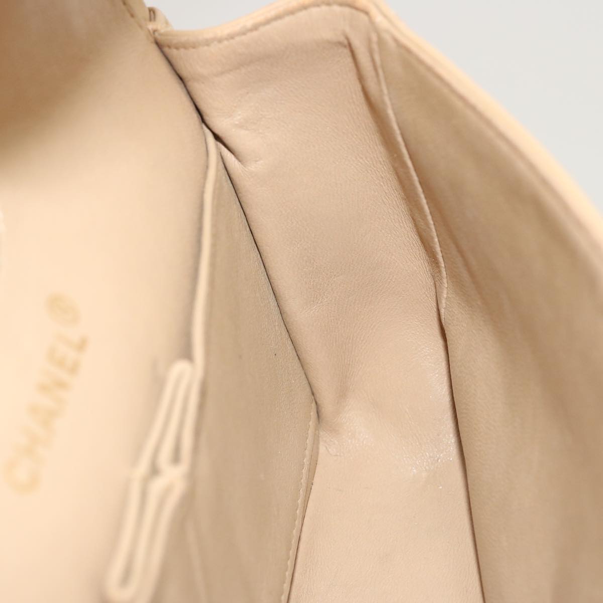 CHANEL Matelasse Chain Shoulder Bag Lamb Skin Beige CC 70454A
