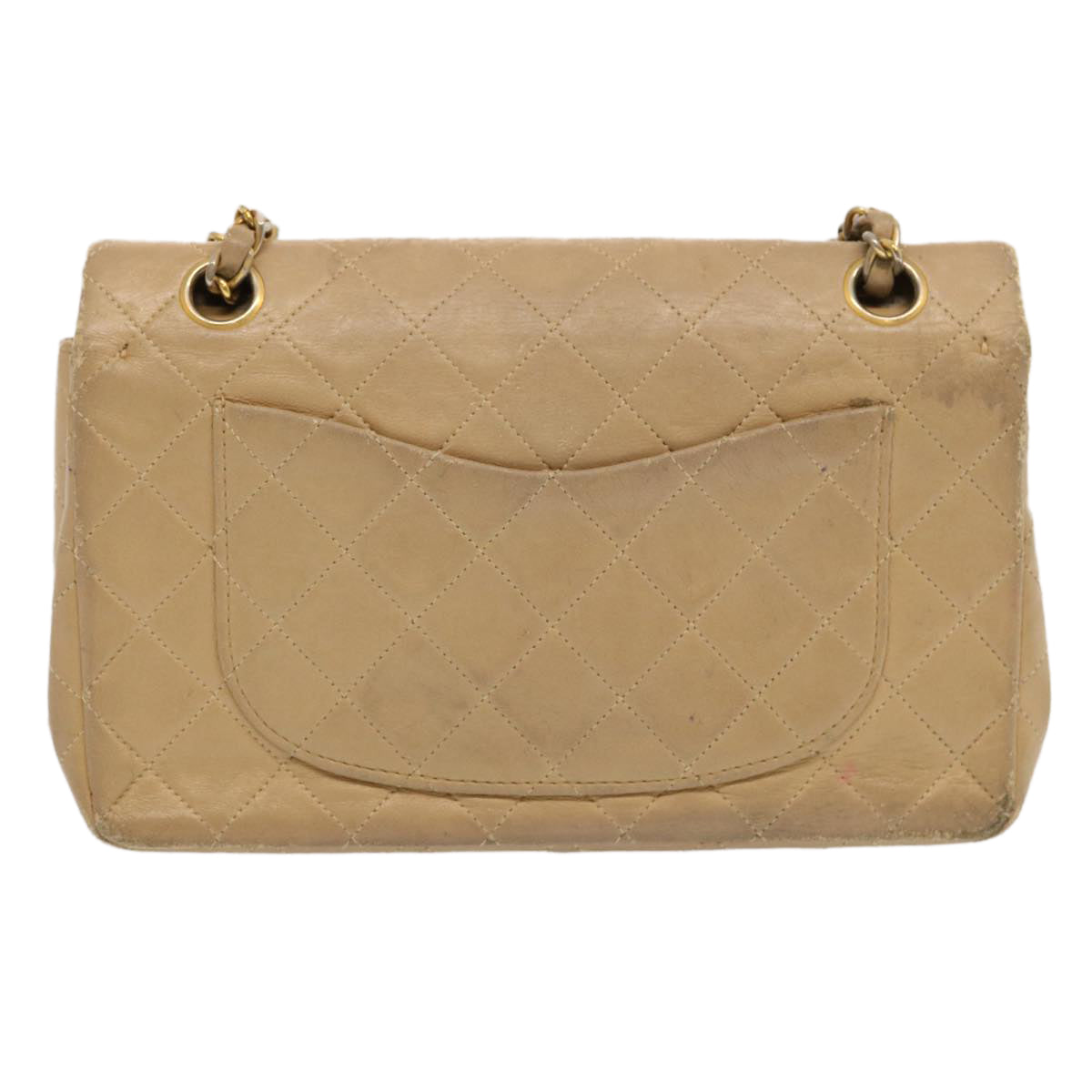 CHANEL Matelasse Chain Shoulder Bag Lamb Skin Beige CC 70454A