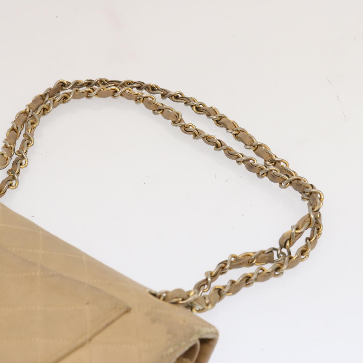 CHANEL Matelasse Chain Shoulder Bag Lamb Skin Beige CC 70454A