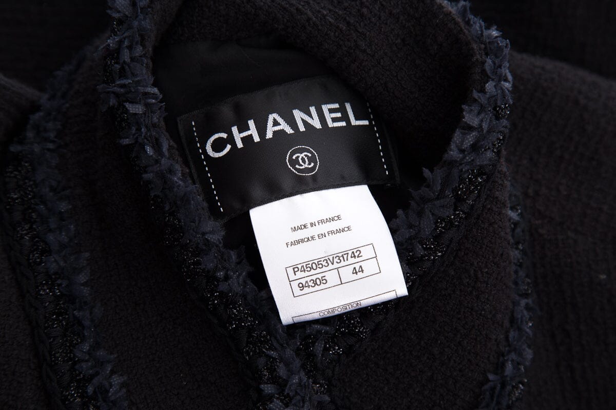 Chanel Black Tweed Button Up Jacket SZ 44