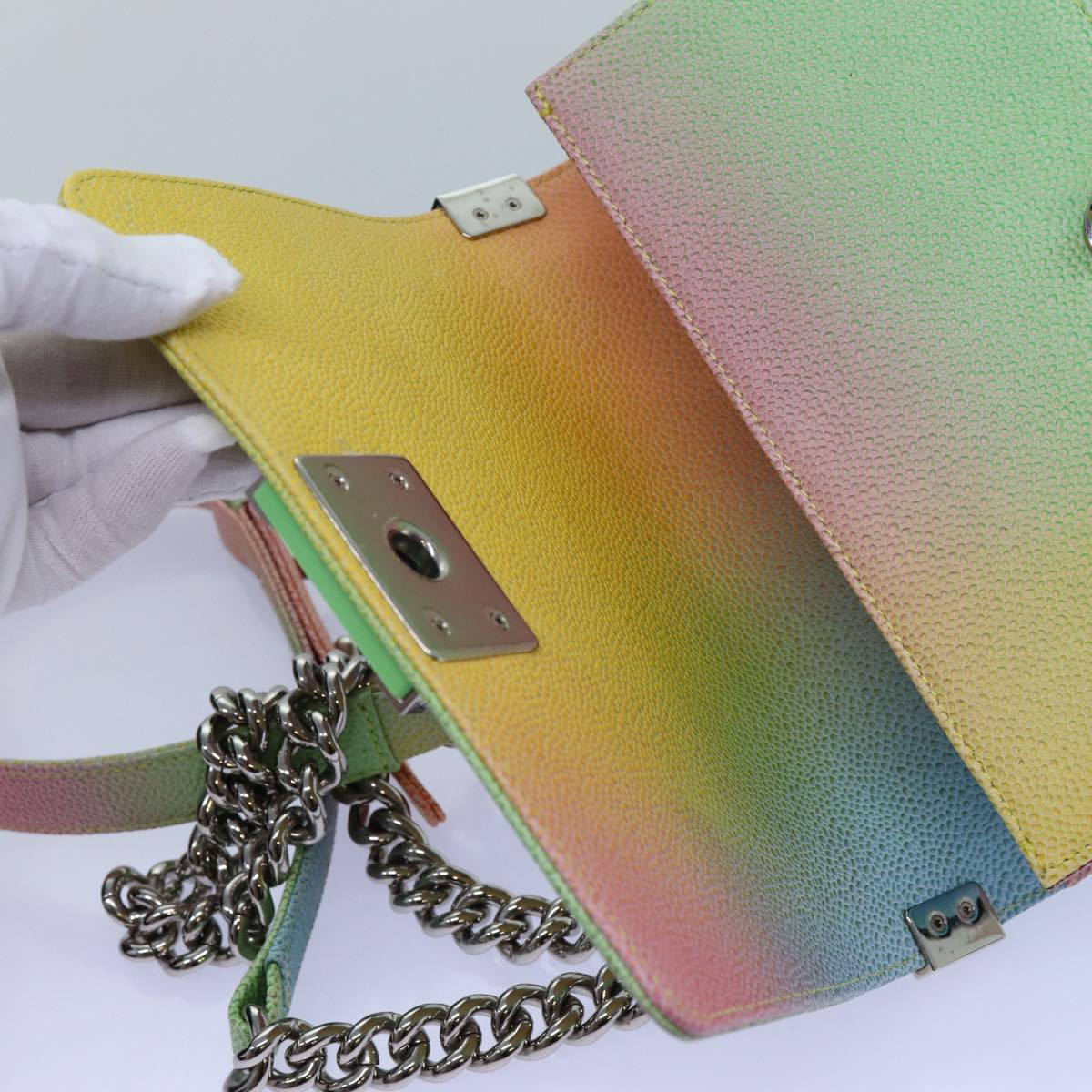 CHANEL Matelasse Boy Chanel Chain Shoulder Bag Leather Rainbow CC 71579S