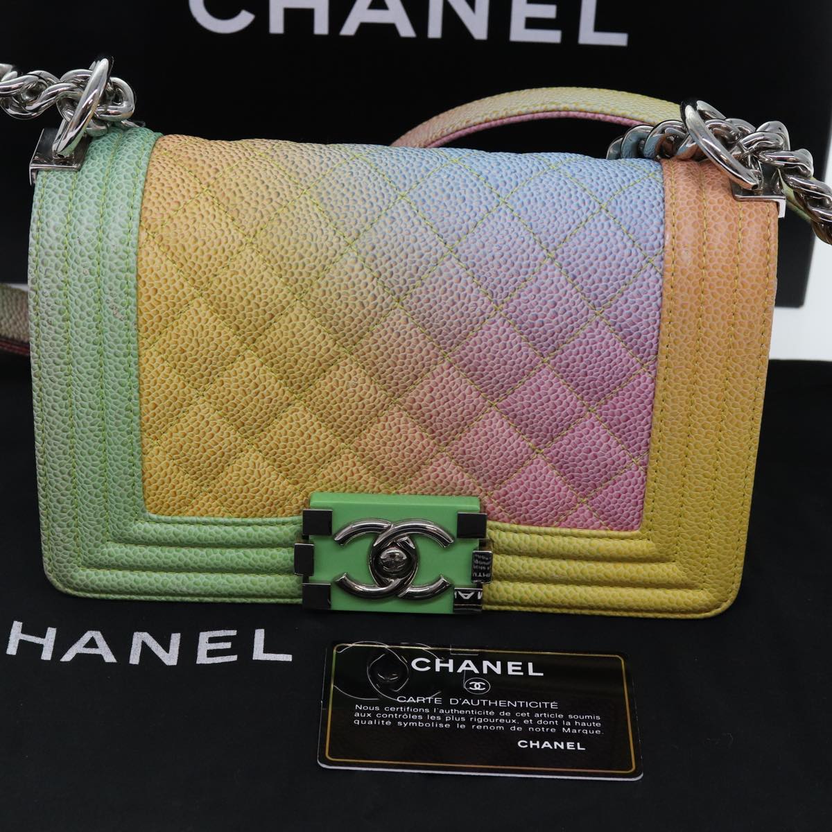 CHANEL Matelasse Boy Chanel Chain Shoulder Bag Leather Rainbow CC 71579S