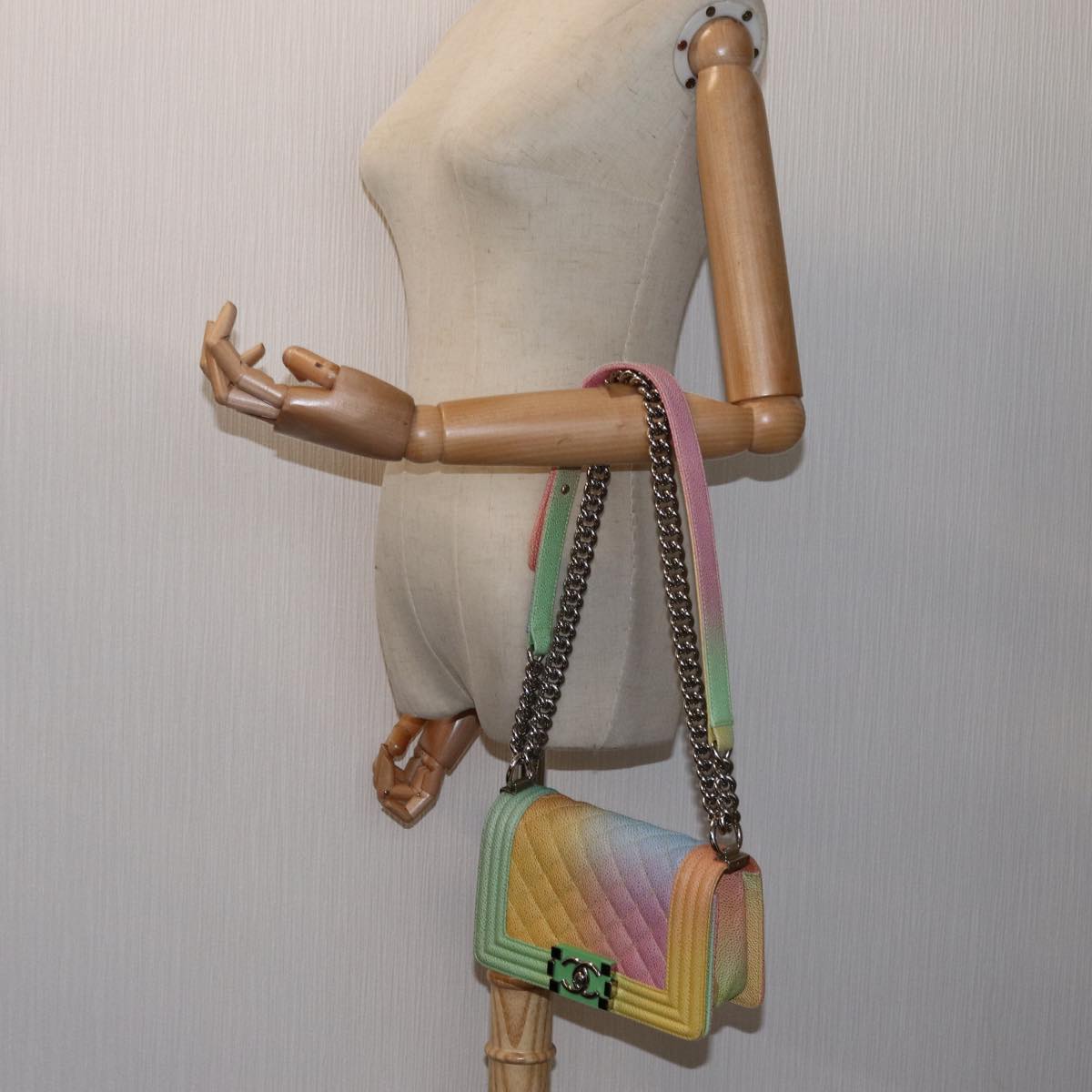 CHANEL Matelasse Boy Chanel Chain Shoulder Bag Leather Rainbow CC 71579S