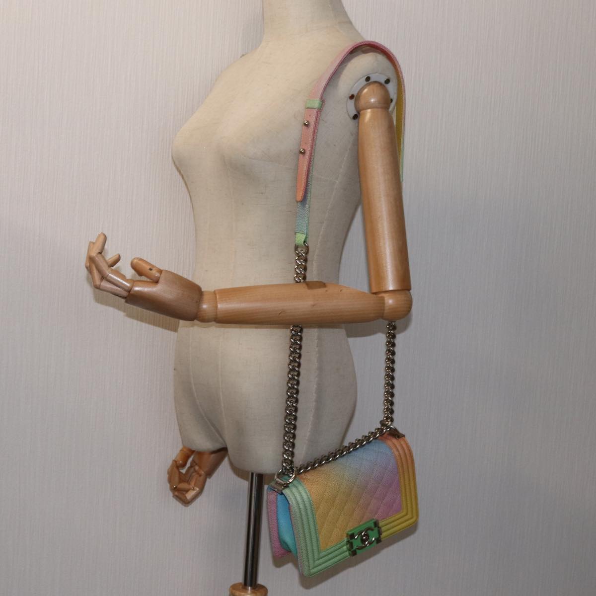 CHANEL Matelasse Boy Chanel Chain Shoulder Bag Leather Rainbow CC 71579S