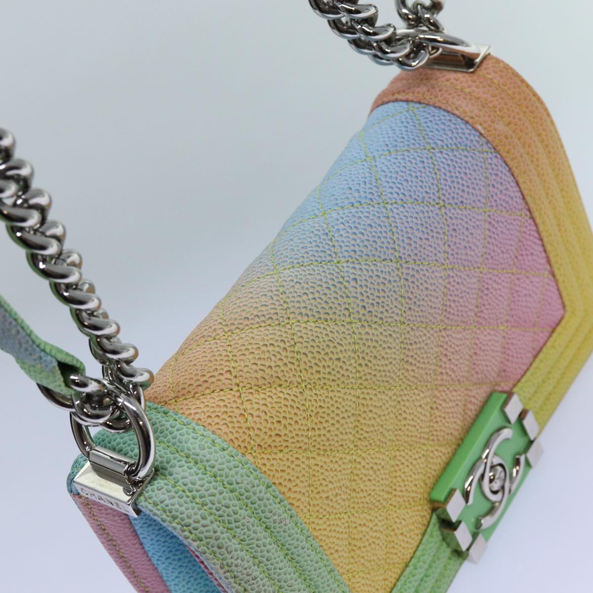 CHANEL Matelasse Boy Chanel Chain Shoulder Bag Leather Rainbow CC 71579S
