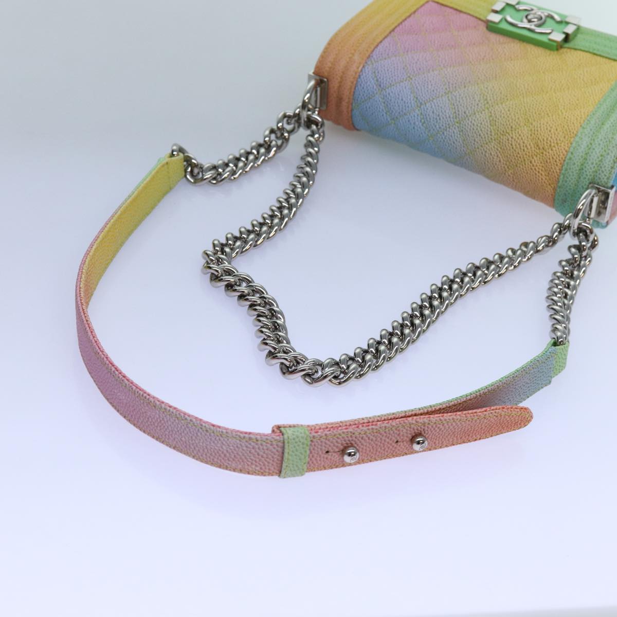 CHANEL Matelasse Boy Chanel Chain Shoulder Bag Leather Rainbow CC 71579S