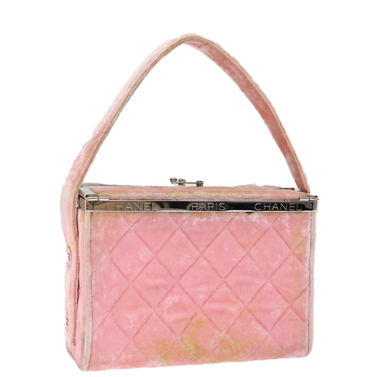 CHANEL Matelasse Hand Bag Velor Pink CC 71634A