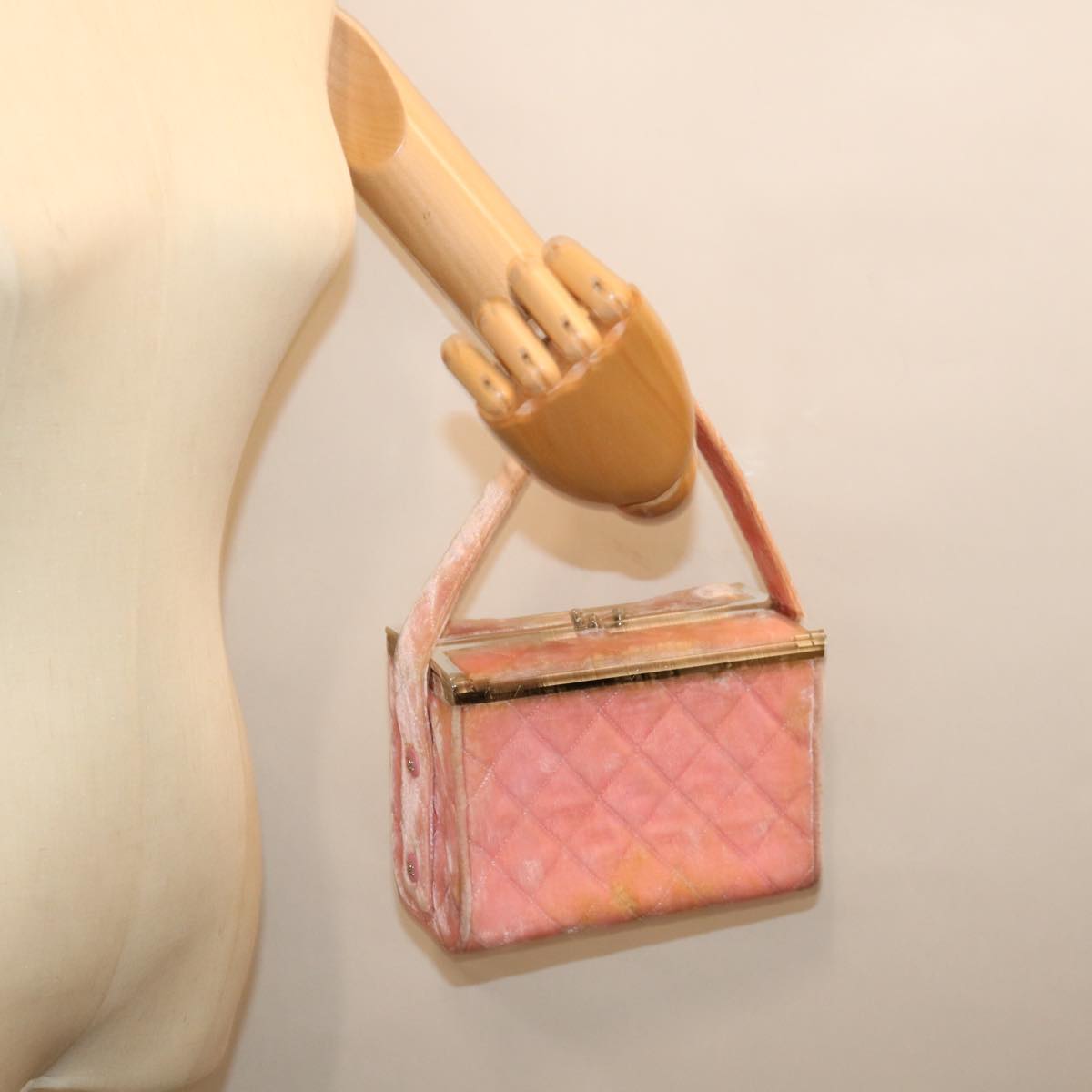CHANEL Matelasse Hand Bag Velor Pink CC 71634A