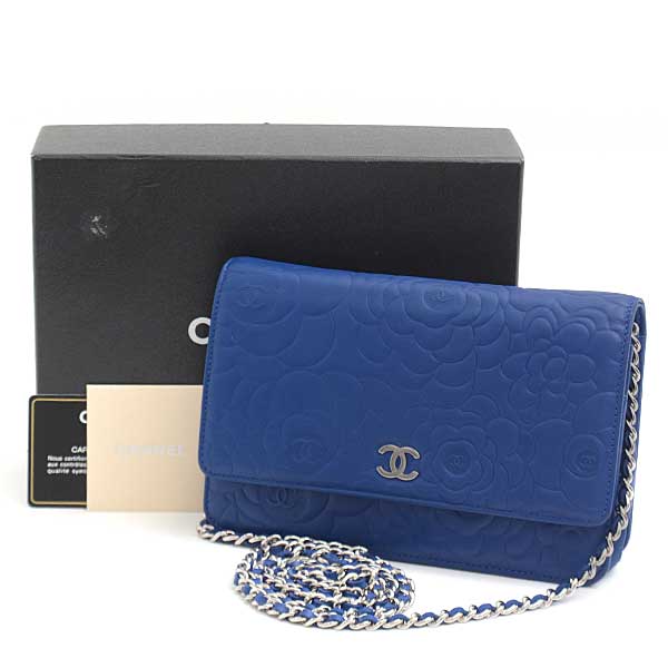 Chanel Camellia Chain Wallet Blue Lambskin