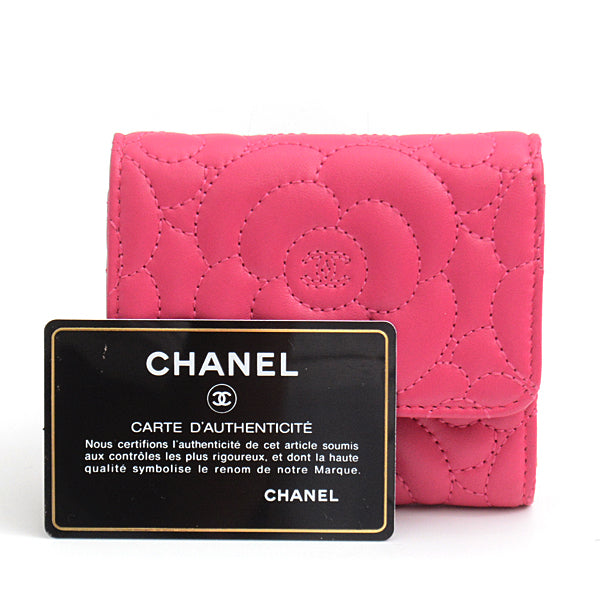 Chanel Camellia Lambskin Trifold Compact Wallet Pink