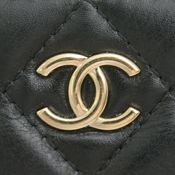 Chanel Matelasse Pearl Chain Wallet Shoulder Bag Black