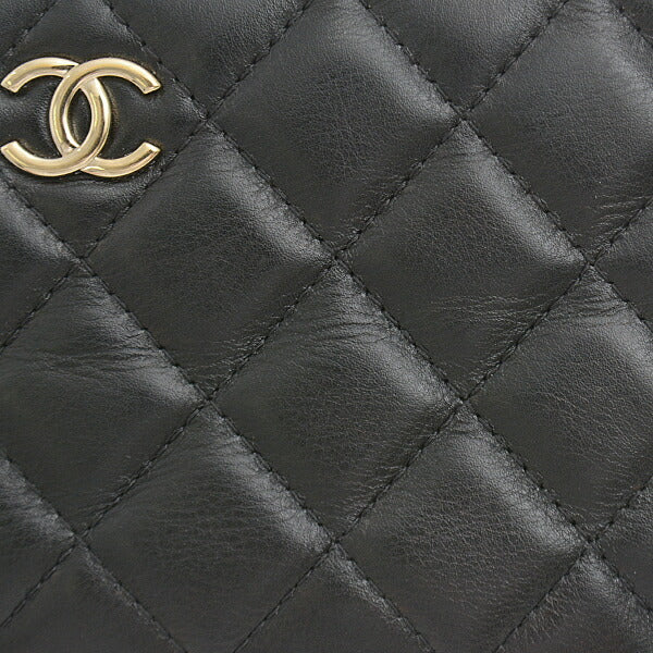 Chanel Matelasse Pearl Chain Wallet Shoulder Bag Black