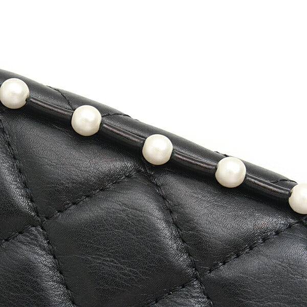 Chanel Matelasse Pearl Chain Wallet Shoulder Bag Black