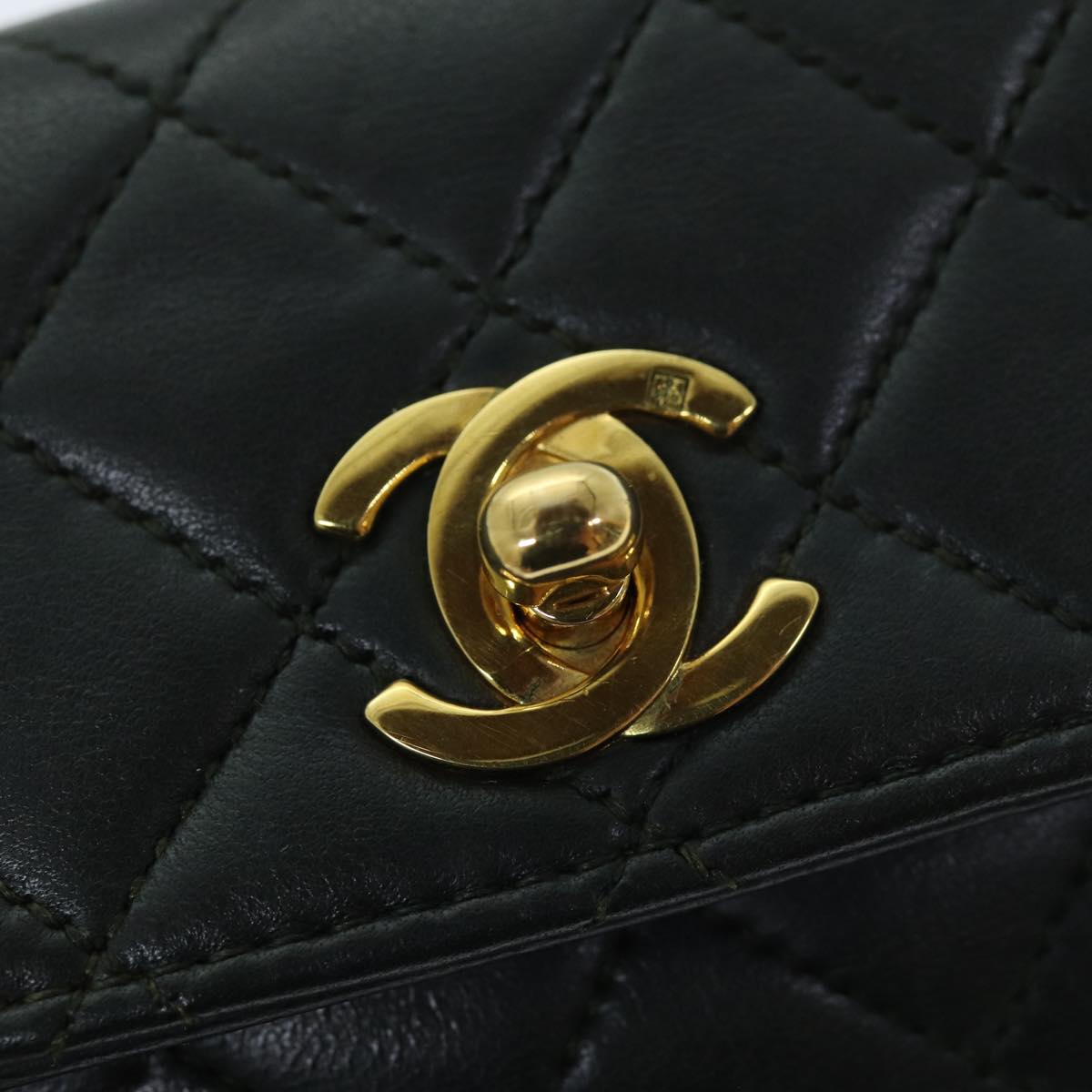 CHANEL Mini Matelasse Turn Lock Chain Bag Lamb Skin Black CC 72435A