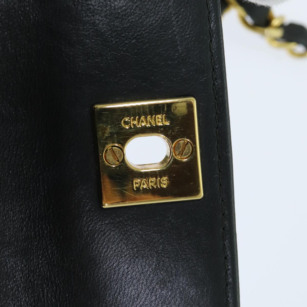 CHANEL Mini Matelasse Turn Lock Chain Bag Lamb Skin Black CC 72435A