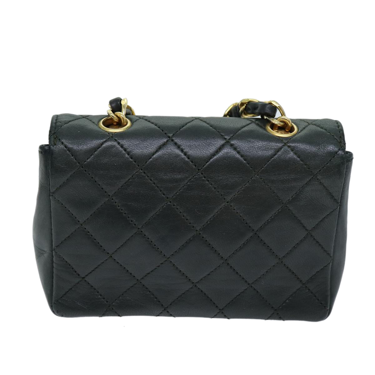 CHANEL Mini Matelasse Turn Lock Chain Bag Lamb Skin Black CC 72435A