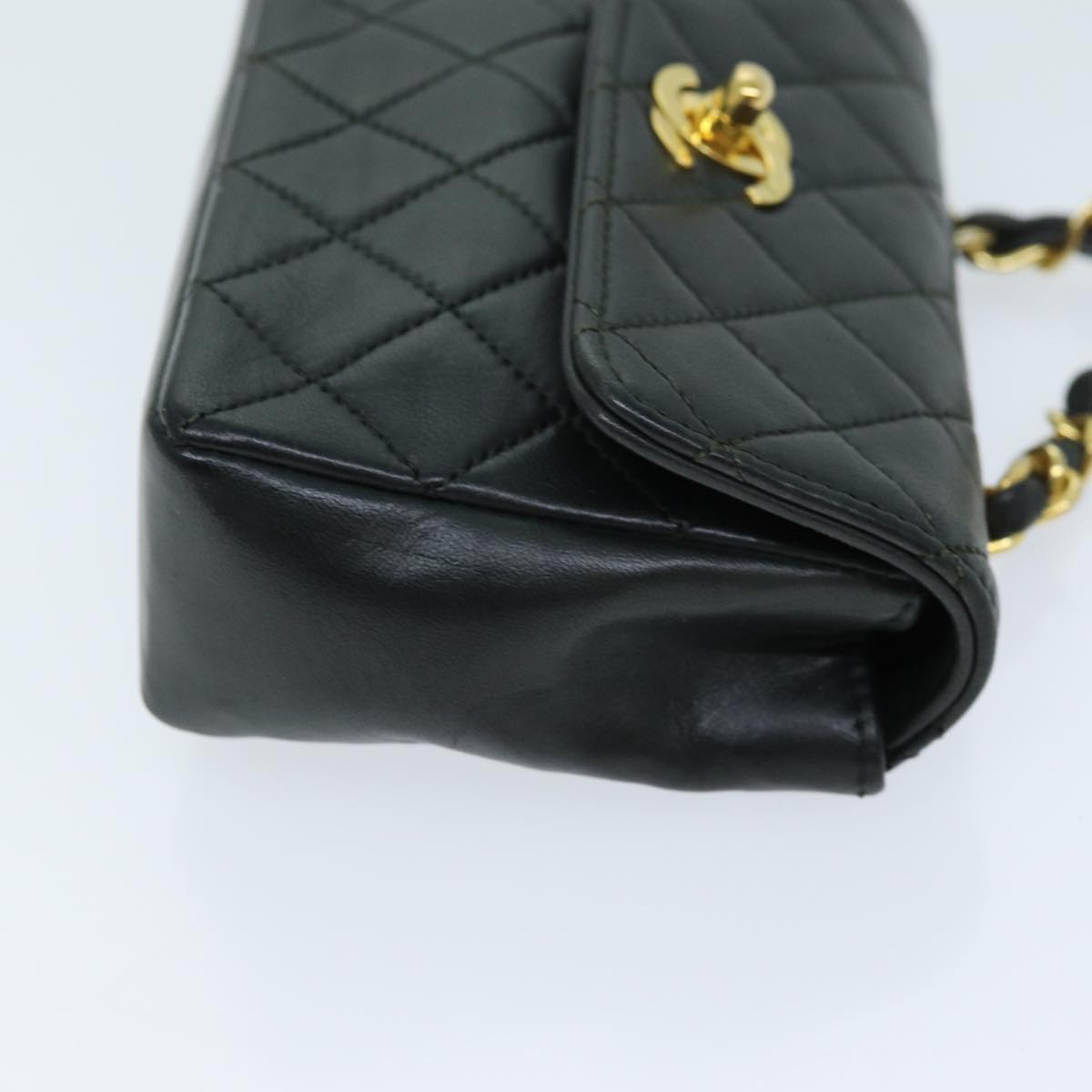 CHANEL Mini Matelasse Turn Lock Chain Bag Lamb Skin Black CC 72435A