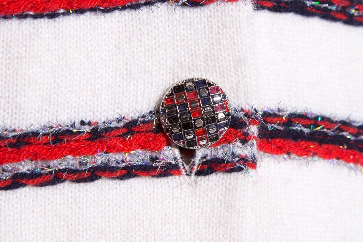 Chanel Red, White and Blue Cashmere Cardigan SZ 34
