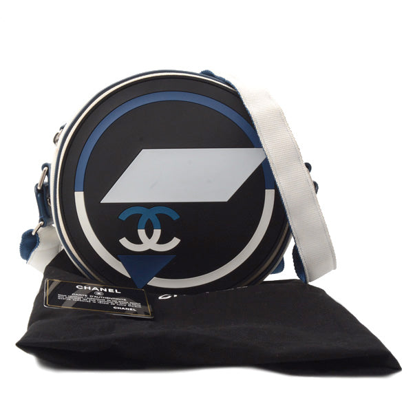 Chanel Airline Round Shoulder Bag Rubber Canvas Navy Black White