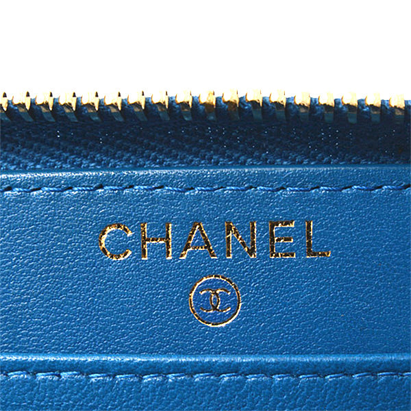 Chanel Chevron Lambskin Round Zip Wallet Blue