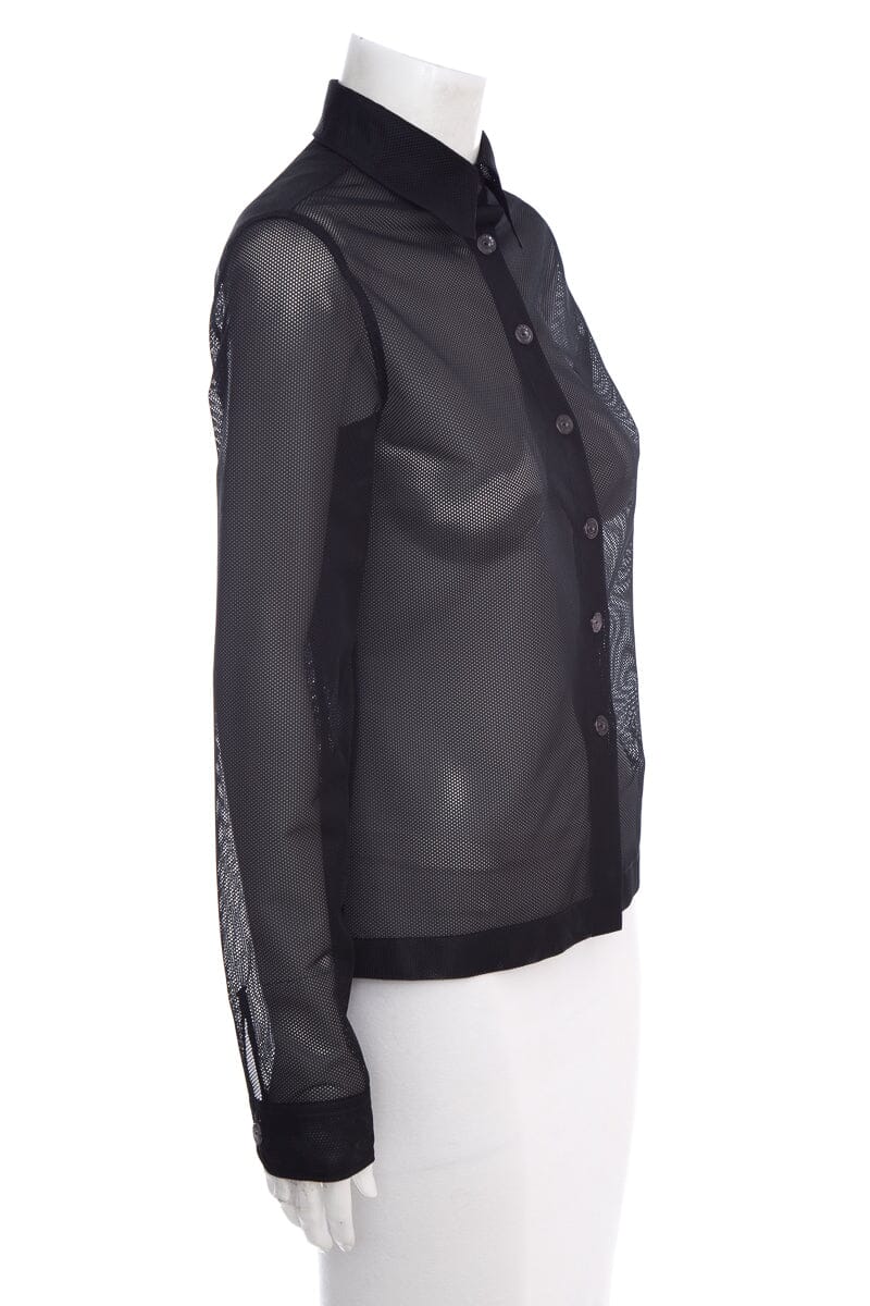 Chanel Black Button Up Net/Mesh Long Sleeve Blouse SZ 36