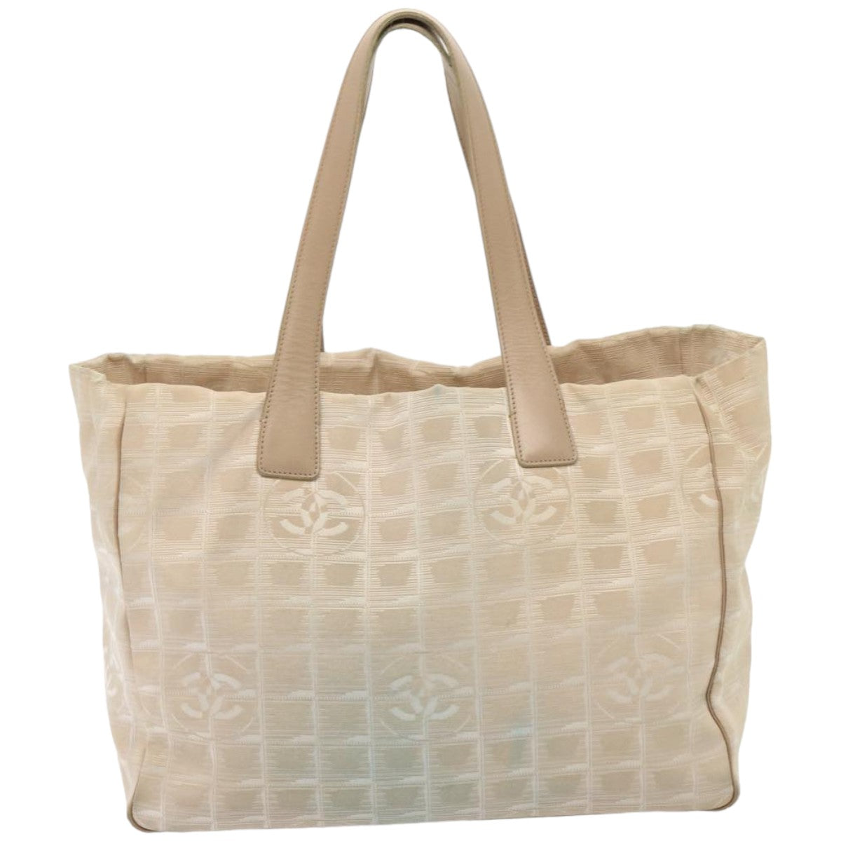 CHANEL New Travel Line Tote Bag Nylon Beige CC 76174