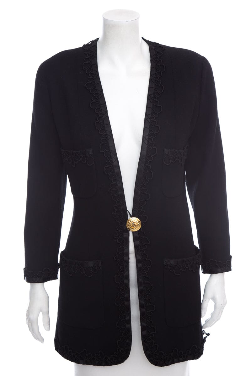 Chanel Boutique Vintage Black Lace Detail Jacket SZ 40