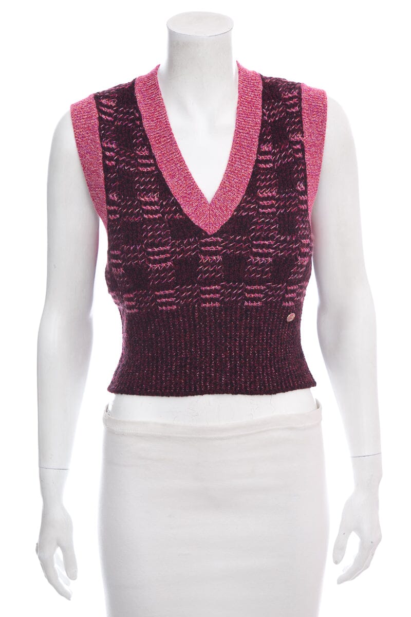 Chanel Pink Knit Cropped Vest SZ 36