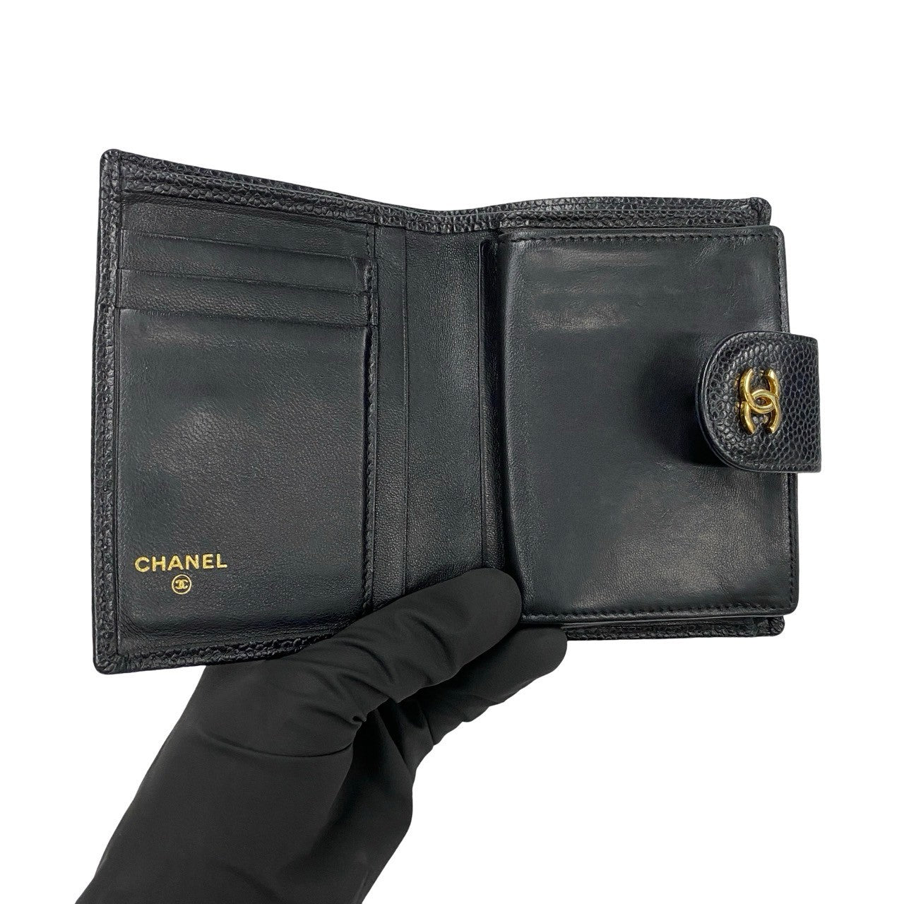 Chanel Quilted Caviar Clasp Purse Leather Short Wallet