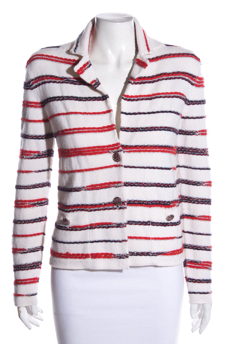 Chanel Red, White and Blue Cashmere Cardigan SZ 34
