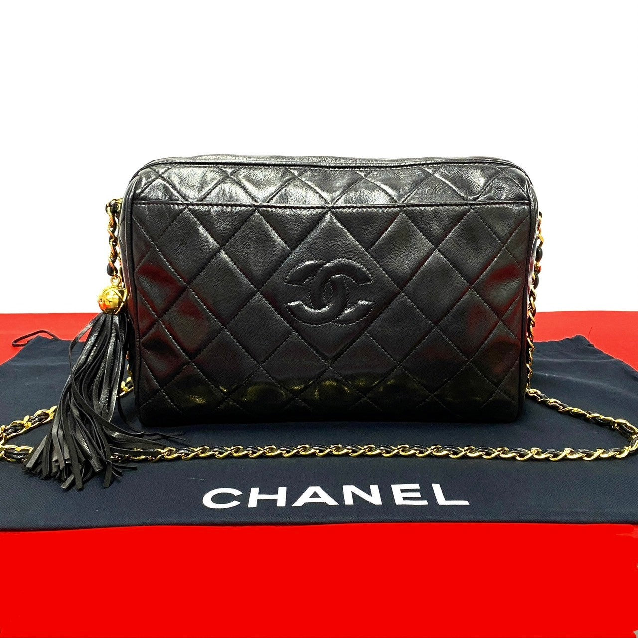 Chanel Quilted Leather Tassel Camera Bag Leather Crossbody Bag