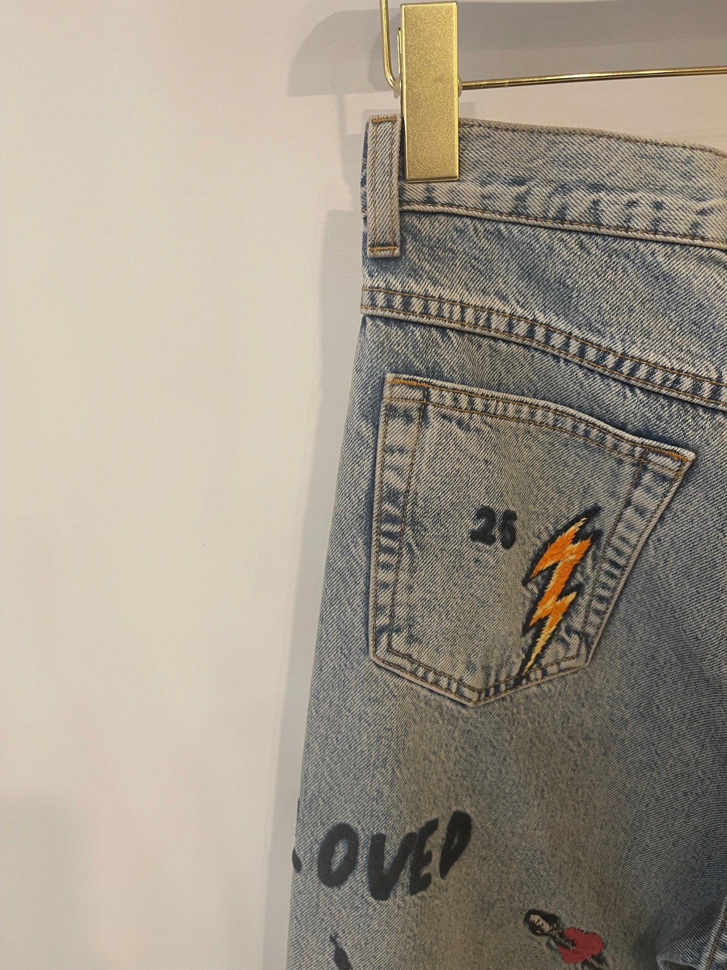 Gucci Blue Straight Loved Jeans with Multicolour Embroideries Size 25 (UK 6)