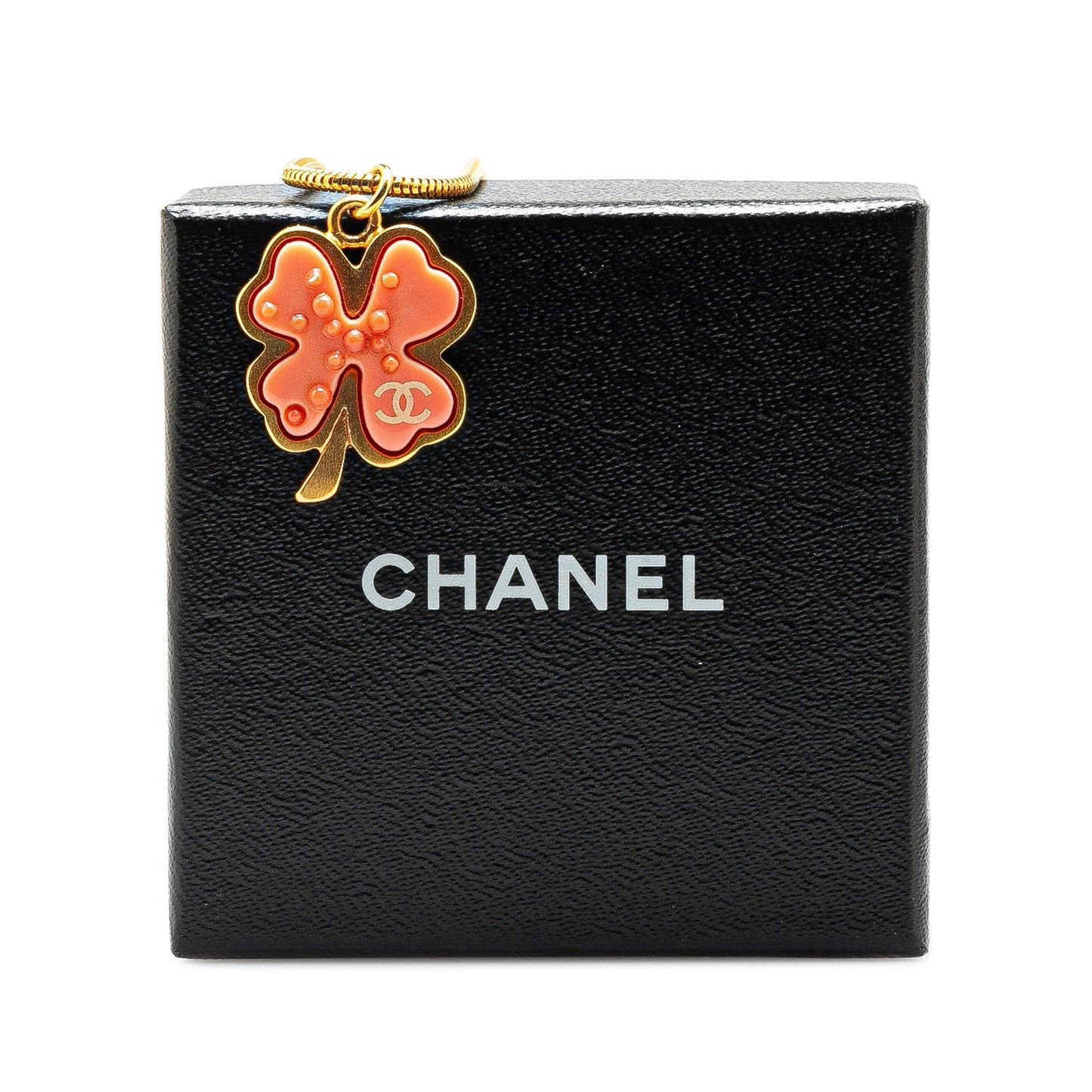 Gold Chanel Gold Plated And Resin Clover Pendant Necklace