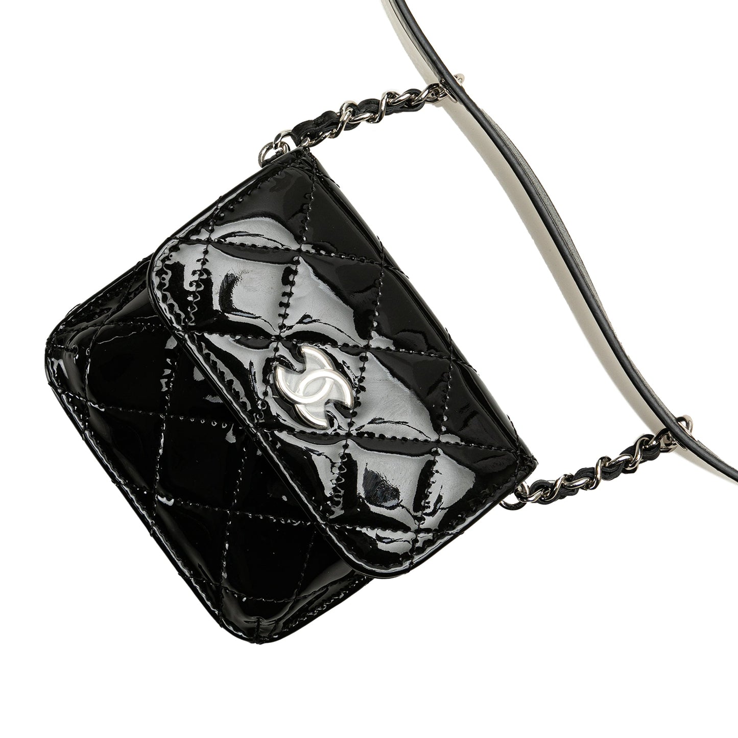 Black Chanel Mini Patent Belt in Love Double Flap Belt Bag