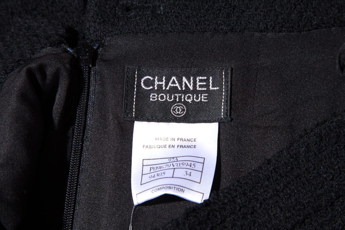Chanel Black Tweed Pleated Bottom Skirt SZ 34