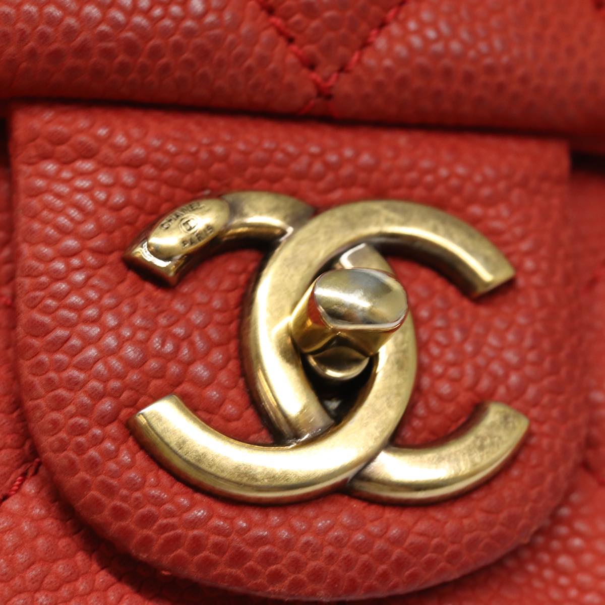CHANEL Matelasse Shoulder Bag Caviar Skin Beige CC 82249A