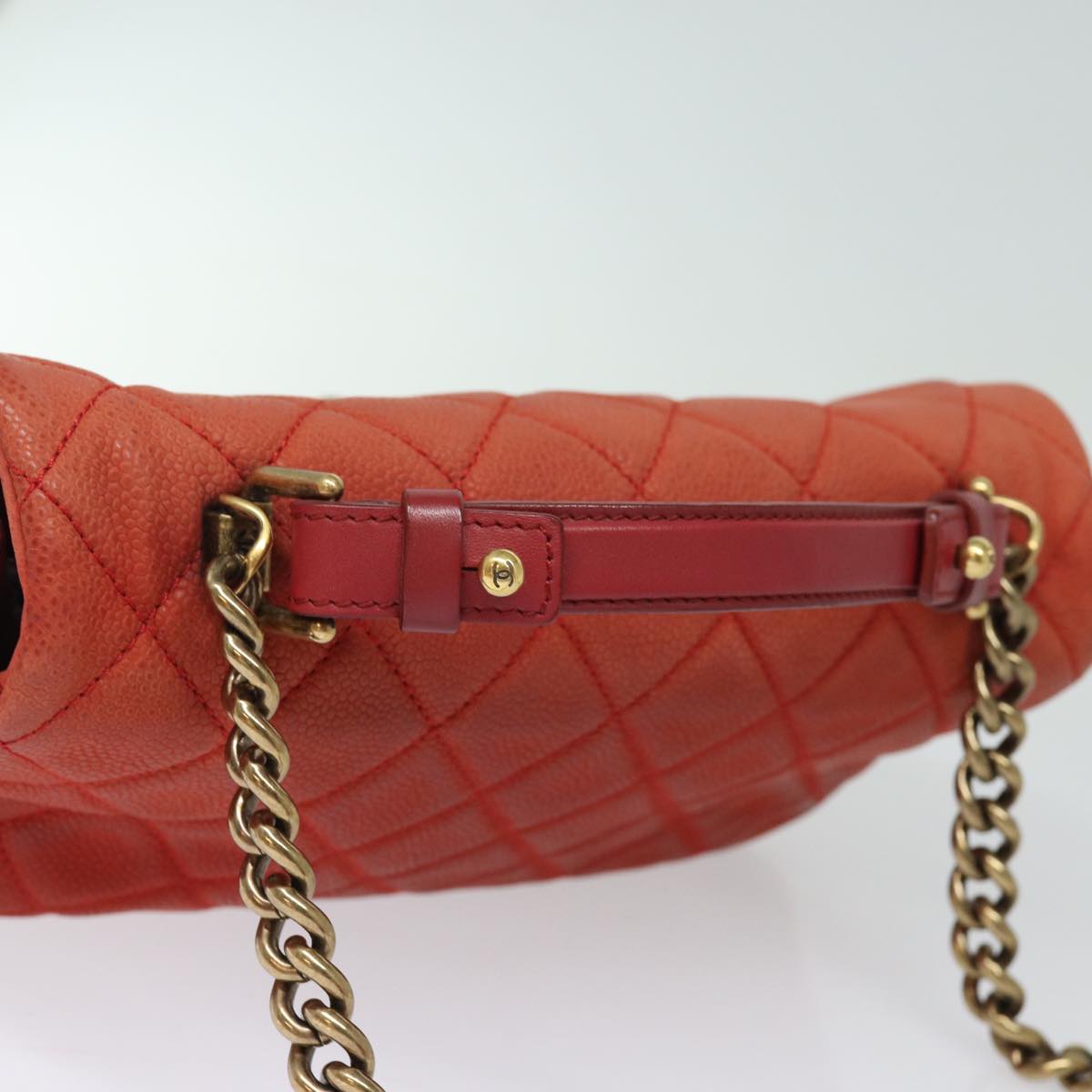 CHANEL Matelasse Shoulder Bag Caviar Skin Beige CC 82249A