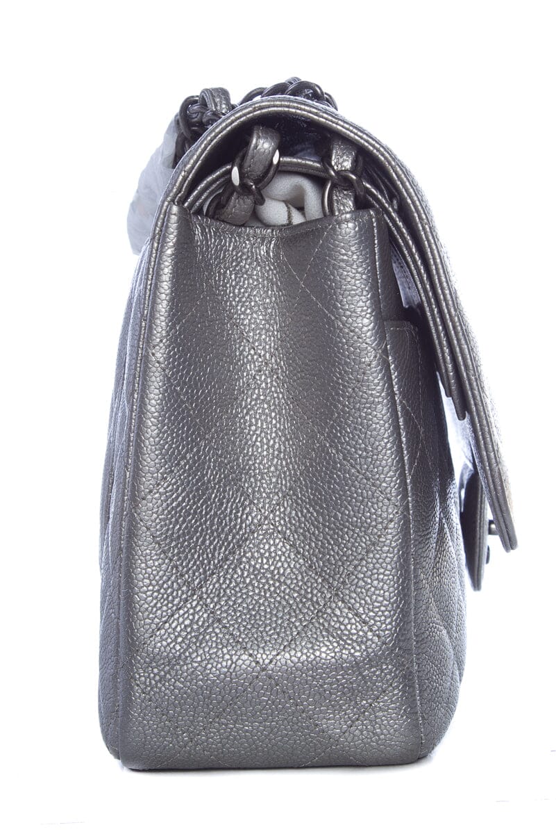 Chanel Silver Caviar Jumbo RHW Handbag