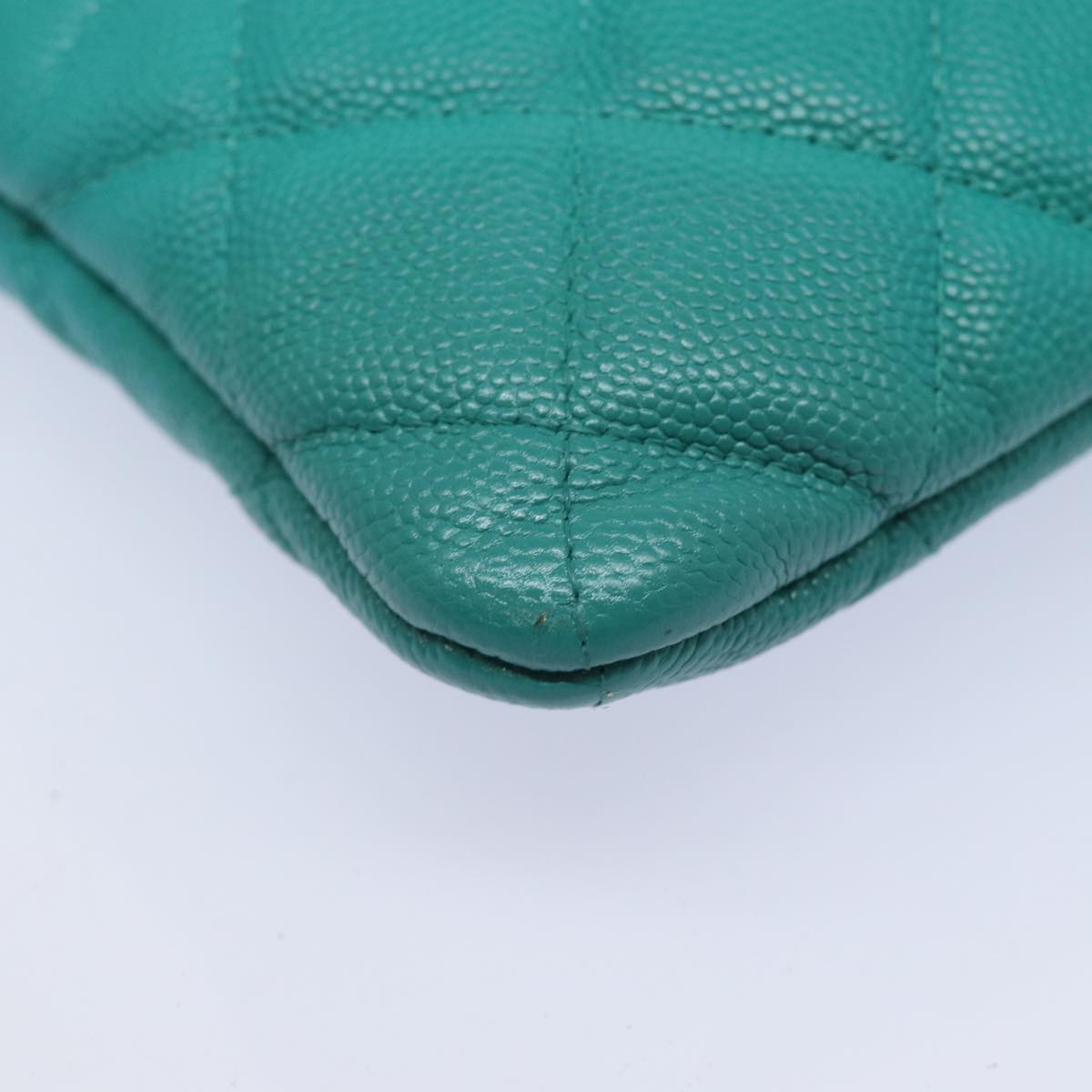 CHANEL Clutch Bag Caviar Skin Turquoise Blue CC 83807A