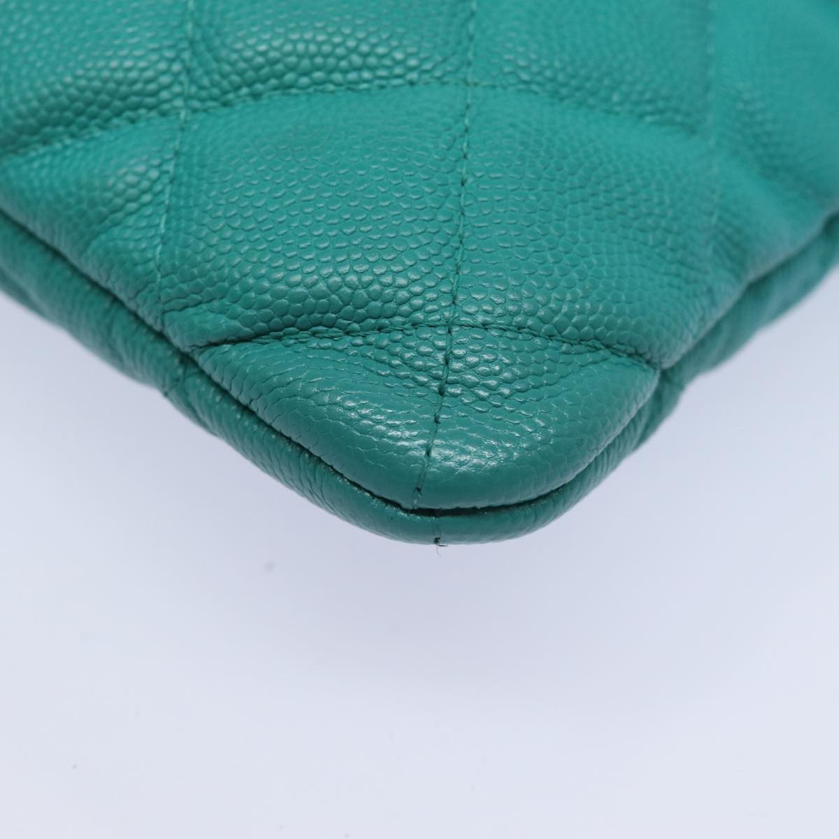 CHANEL Clutch Bag Caviar Skin Turquoise Blue CC 83807A