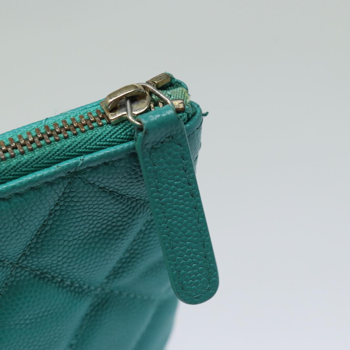 CHANEL Clutch Bag Caviar Skin Turquoise Blue CC 83807A