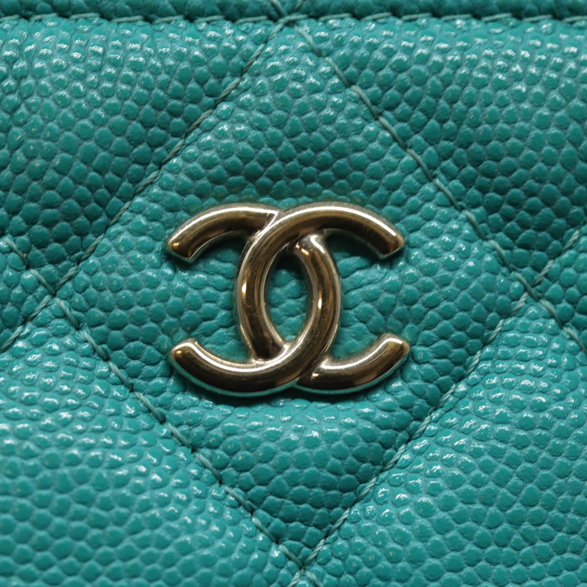CHANEL Clutch Bag Caviar Skin Turquoise Blue CC 83807A