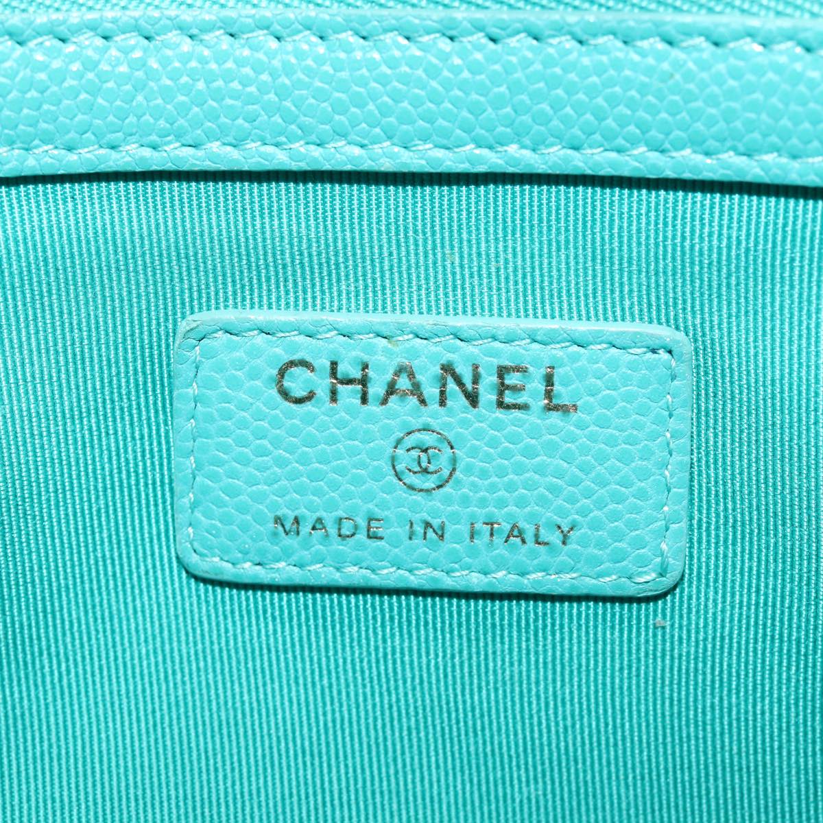 CHANEL Clutch Bag Caviar Skin Turquoise Blue CC 83807A