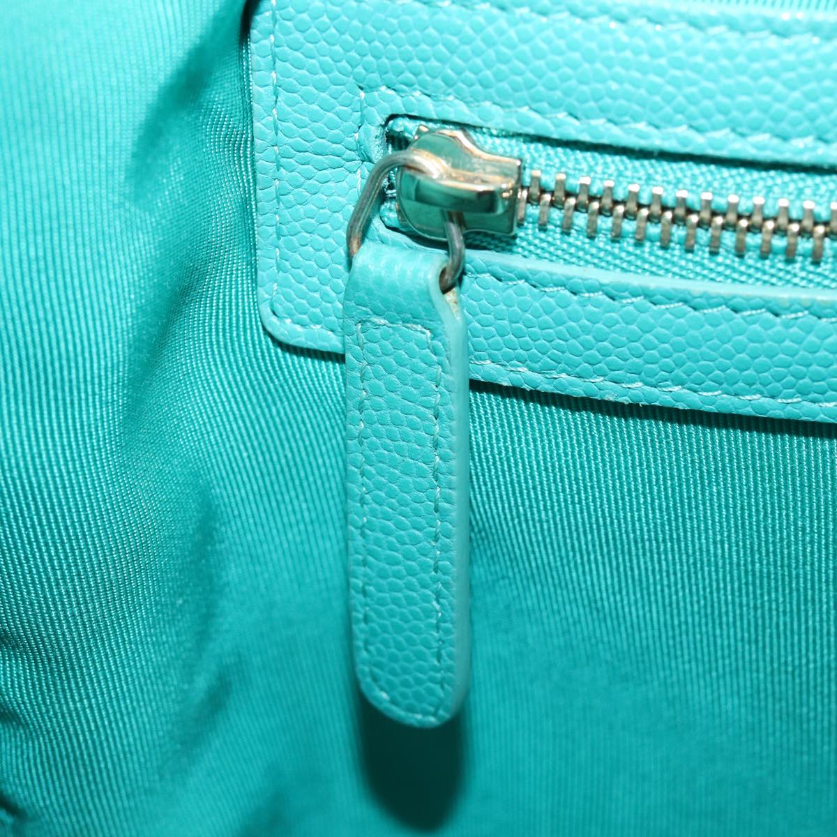 CHANEL Clutch Bag Caviar Skin Turquoise Blue CC 83807A
