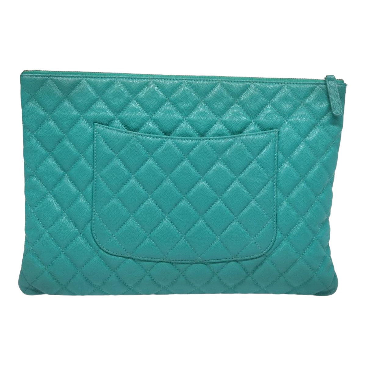 CHANEL Clutch Bag Caviar Skin Turquoise Blue CC 83807A
