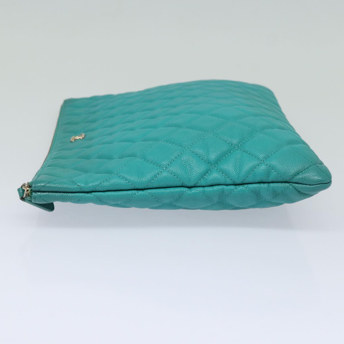 CHANEL Clutch Bag Caviar Skin Turquoise Blue CC 83807A