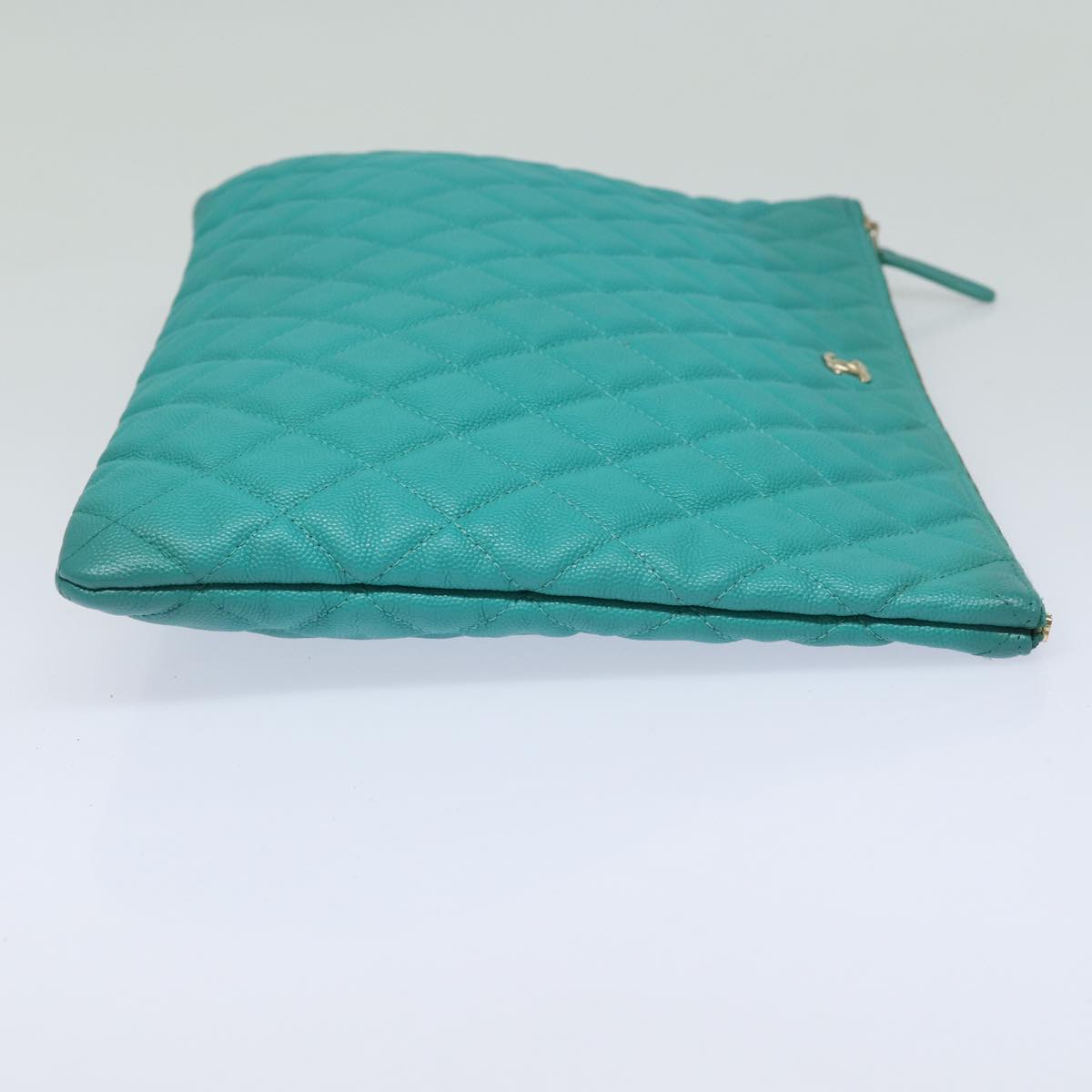 CHANEL Clutch Bag Caviar Skin Turquoise Blue CC 83807A