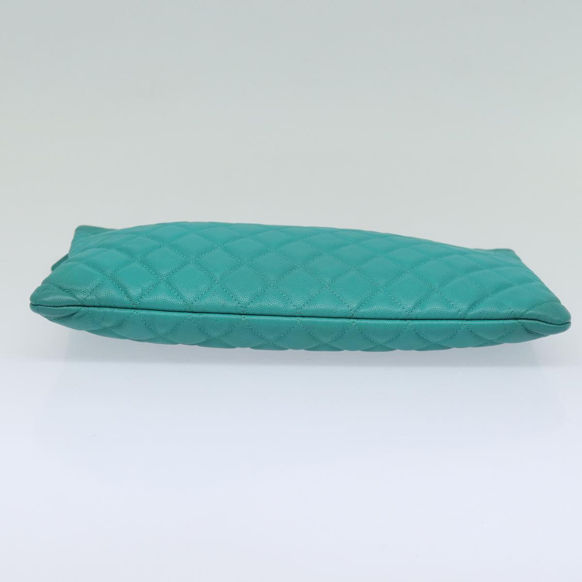 CHANEL Clutch Bag Caviar Skin Turquoise Blue CC 83807A