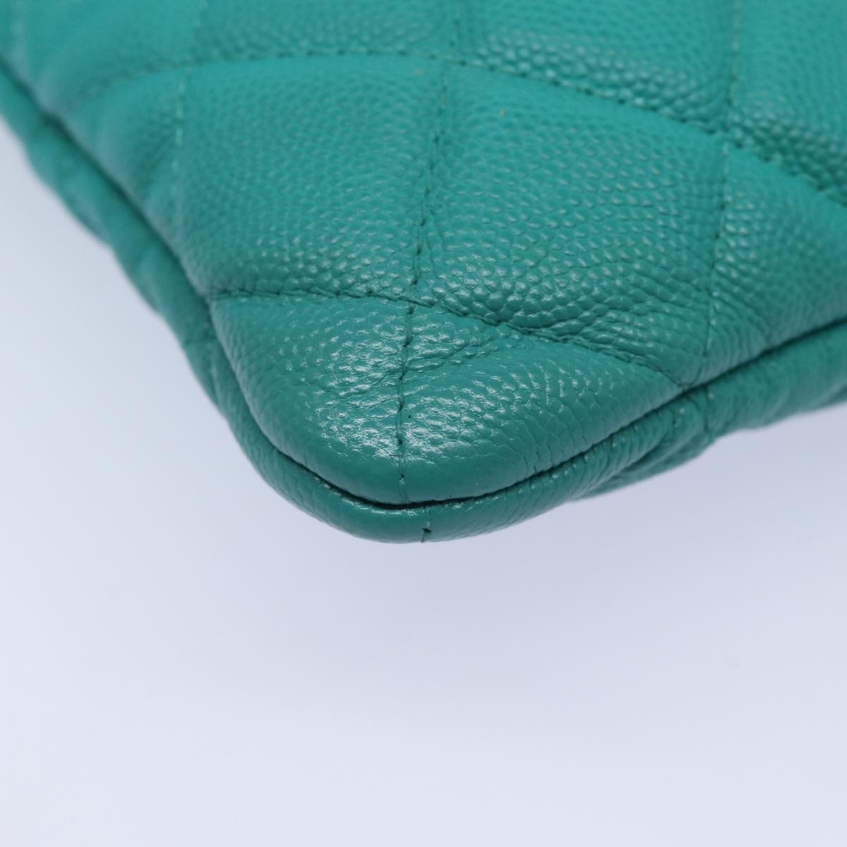 CHANEL Clutch Bag Caviar Skin Turquoise Blue CC 83807A